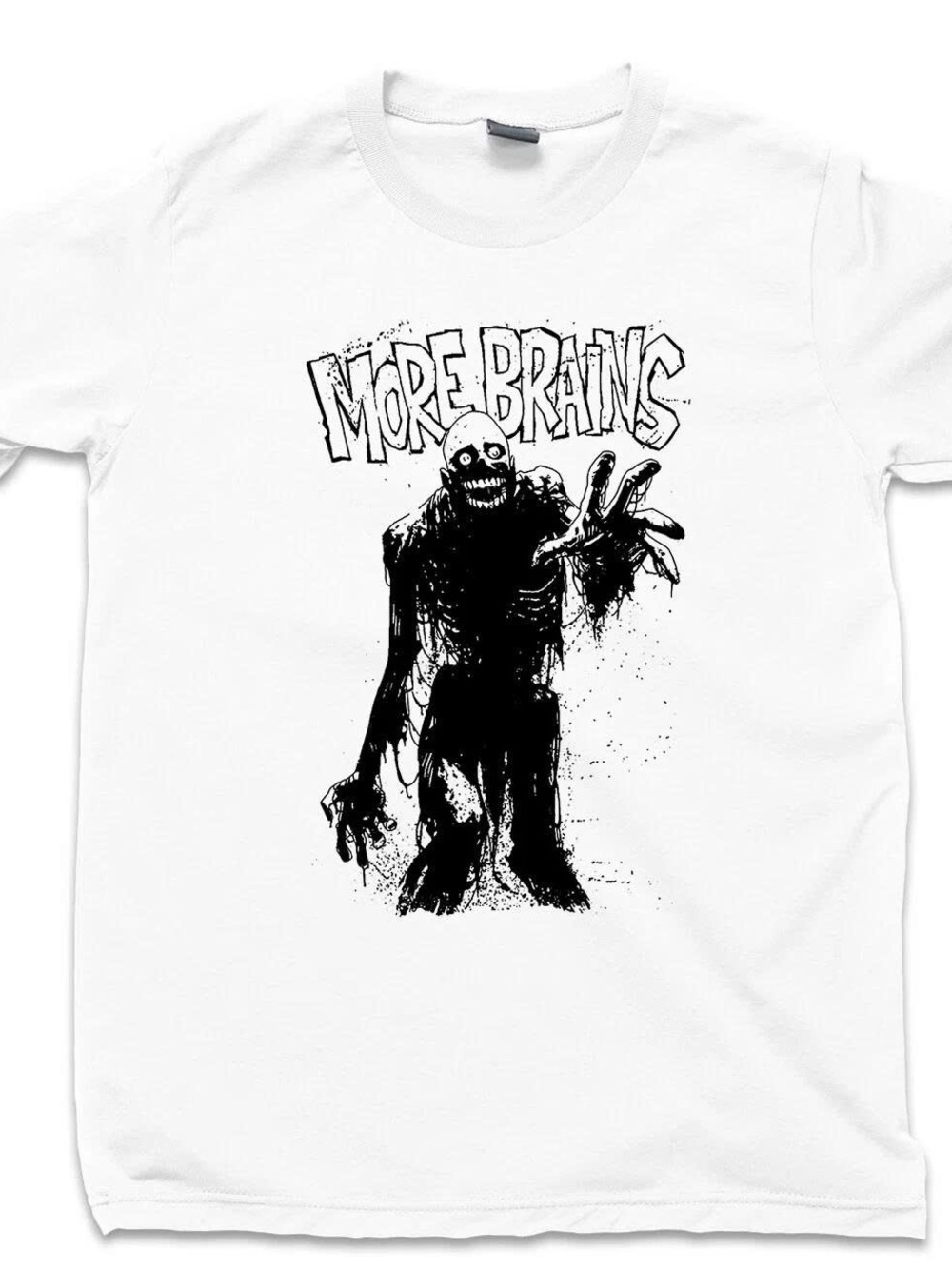 White Short-Sleeve Graphic Tee - 'More Brains' Zombie Print